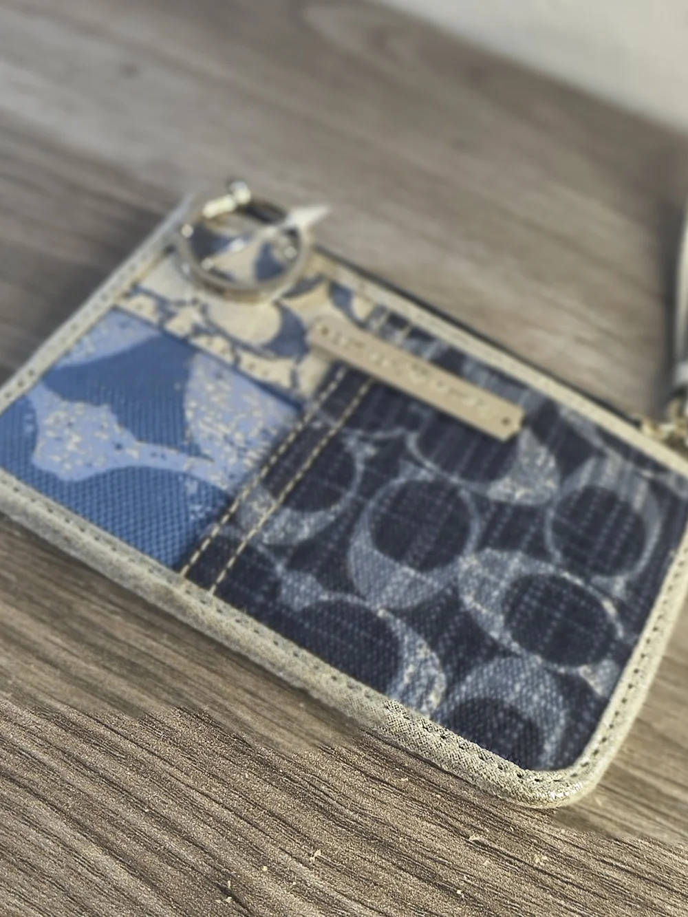 Coach Signature Patchwork Card Holder in Blue and Gold